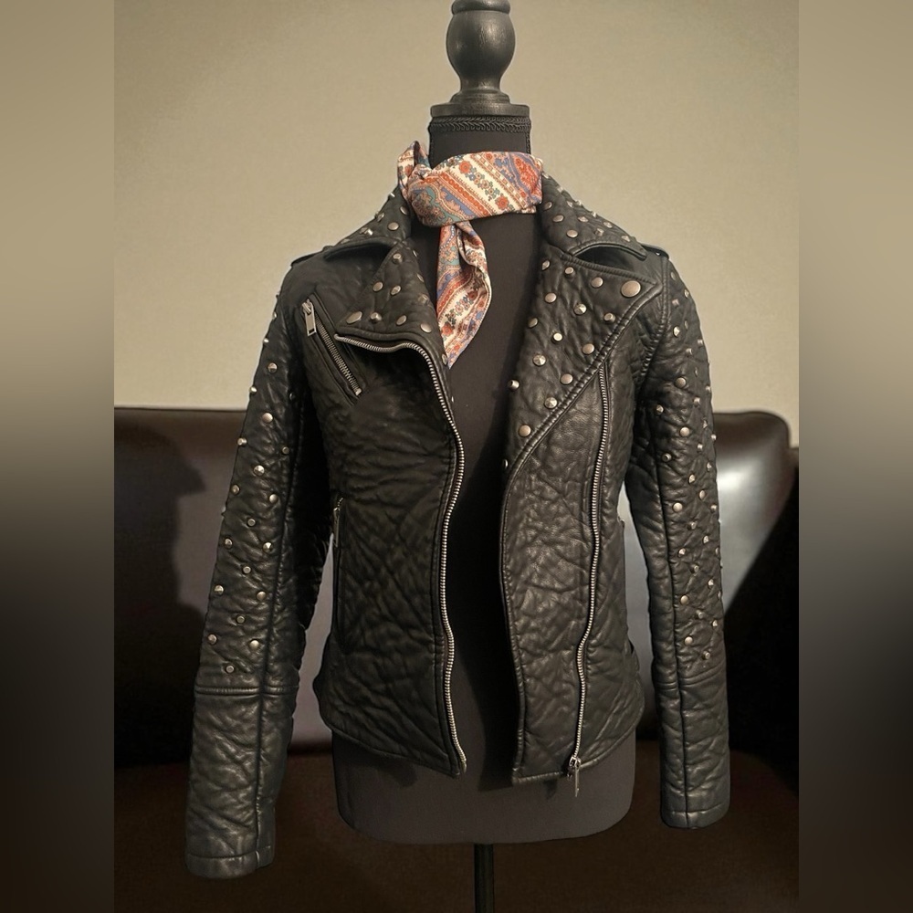Glamorous Studded Faux Leather Moto Jacket XS Black Biker Punk Rocker Y2K - Picture 12 of 12